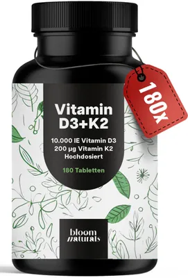 Produktbild von Bloom Naturals Vitamin D3 K2 hochdosiert 180 Tabletten 10000 IE