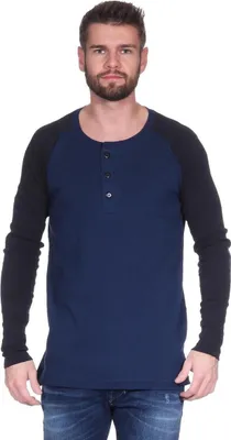 Produktbild von Herren Oversize-Schnitt Langarm Shirt Baumwolle zweifarbig Dunkelblau/Schwarz M