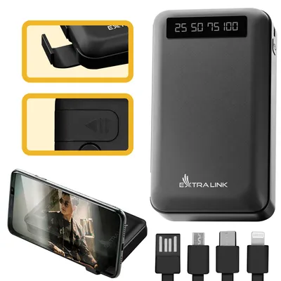 Immagine prodotto di Extralink 10000 mAh Powerbank 4-in-1, USB-C, Micro-USB, Lightning, USB Nero