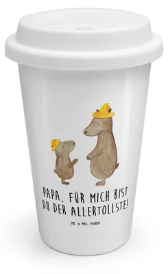 Produktbild von Mr. & Mrs. Panda Thermobecher To Go Bären mit Hut - Weiß - Geschenk, Becher, Muttertag, Dad, Kaffeebecher, Kinder, Vatertag, Reisebecher, ToGo, Family
