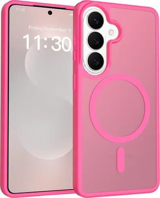 Image de Coque magnétique pour Samsung Galaxy S26, compatible avec MagSafe, dos mat translucide, coque de protection antichoc rose