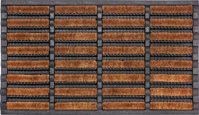 A doormat with a textured surface.