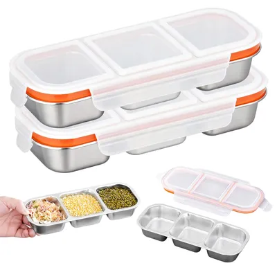 Edelstahl-Snackbox 2er-Set, 3 Fächer, 600 ml, auslaufsicher