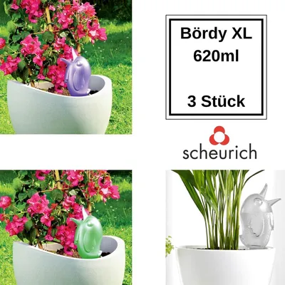 Produktbild von Scheurich Wasserspender Bördy XL | 3er Set Transparent/Lila/Grün | 620 ml Füllmenge | Bewässerungskugel klein mit Ton Fuß | Wasserspender Pflanzen und Blumen Terrakotta Stiel