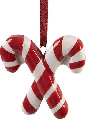 Image de Clayre & Eef Pendentif de Noël canne à sucre 6x2x8 cm Rouge Blanc Céramique