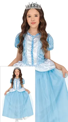 Productafbeelding van Prinsessenjurk, droomkleed, fantasiekostuum, carnaval, sprookjesslot, elegant, koninklijke feestkleding voor kleine prinsessen. Kleur: zachtblauw, maat: 110/116