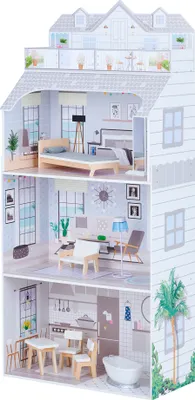 Obrázek produktu pro Domeček pro panenky Olivia's Little World Deluxe Penthouse Dřevěný domeček pro panenky fialový 4,3 stopy s 8 doplňky pro panenky Nábytek pro panenky TD-11683D