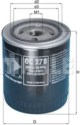 Produktbild von Ölfilter MAHLE OC 278 Anschraubfilter für OPEL Omega A Limousine (V87) Frontera A SUV (U92) Omega A Caravan (V87) für VAUXHALL Frontera Mk I SUV