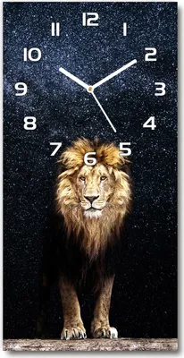 Produktbild von Wanduhr aus Glas – 30x60 cm - Glasbild - Glasuhr - Gehärtetes Glas -Ein Löwe auf dem Hintergrund der Sterne