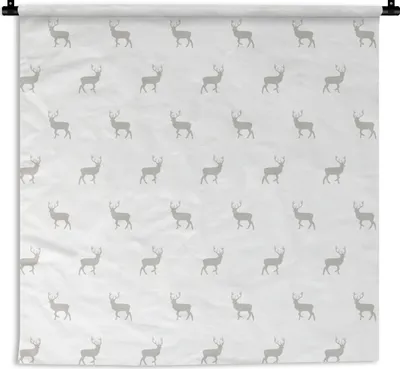 Produktbild von MuchoWow® Wandteppich Wandbehang Muster - Hirsche - Weiß 150x150 cm Tapisserie Dekoration Wandtuch - Wohnaccessoires - Modernes