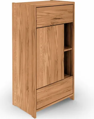 Produktbild von Kommode Zigo aus Kernbuche massiv 63x41x119 mit 2 Schubladen 1 Tür und 2 Fächern