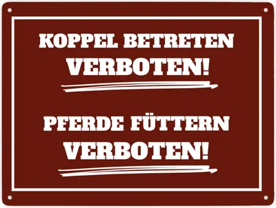 Produktbild von Betreten und Pferde füttern verboten Koppel-Metallschild XXL in 28x38 cm in rot