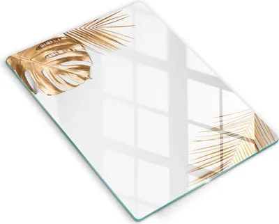 Produktbild von Abdeckung Glas - Küchenabdeckung - 40x52 cm - Abdeckplatte - Goldene Blätter