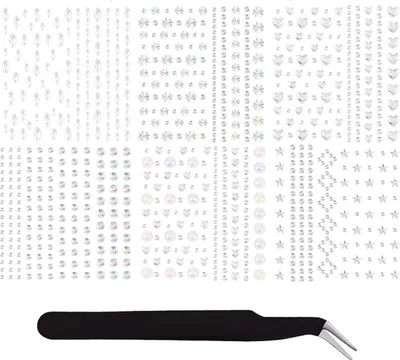 Produktbild von 6 Blatt Strasssteine Selbstklebend, Silber, Runde Glitzersteine für Gesichts, Nägel Deko Und Urlaubszubehör, mit 1 Pinzette