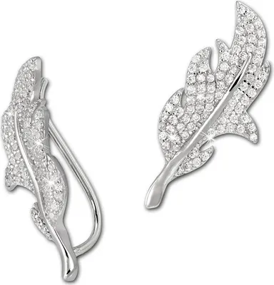 Produktbild von SilberDream weiß Ohrringe Ear Cuff Blatt Zirkonia 925 Silber Ohrklemmen GSO428W
