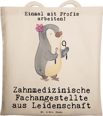 Produktbild von Mr. & Mrs. Panda Jutebeutel Zahnmedizinische Fachangestellte Leidenschaft - Transparent - Geschenk, Tote Bag, Einkaufstasche, Laptoptasche, Shopping Tasche