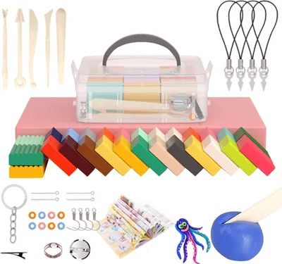Produktbild von Polymer-Ton-Set, Modellier-Ton-Werkzeuge und verschiedenes Zubehör, antihaftbeschichtet, ungiftig, ideales DIY-Geschenk für Kinder