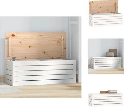 Image de vidaXL Coffre blanc 89x36,5x33 cm Pin massif - Armoires