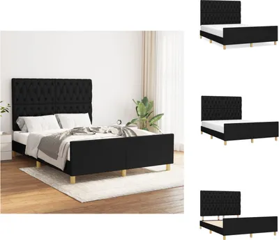 Image de vidaXL Cadre de lit avec tête de lit Noir 140x200 cm Tissu - Lits & sommiers