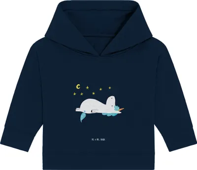Produktbild von Mr. & Mrs. Panda Organic Baby Hoodie Einhorn Sternenhimmel 24. - 36. Monat - French Navy - Geschenk, Kapuzensweatshirt, Kapuzenshirt, Unicorn, Sterne, Einhörner, Verrückt