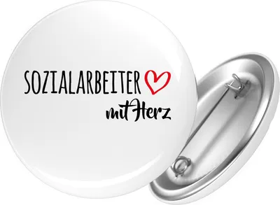 Produktbild von Huuraa Button Sozialarbeiter mit Herz 59mm rund mit Sicherheitsnadel Ansteckbutton Geschenkidee