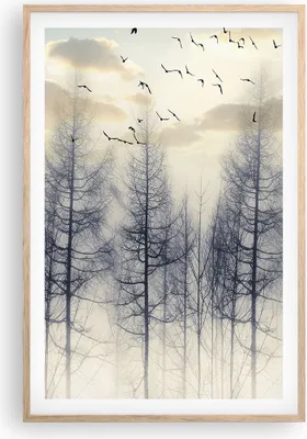 Produktbild von Gerahmtes Poster - Rahmen in heller Eiche - Bäume Vögel Himmel - 61x91,5 cm - Wand Bild - Wanddeko - Wandbilder - Kunstposter - Wandposter - Bilderrahmen - Bilder - Kunstdruck - P2NPA61x91-4546