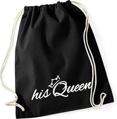 Produktbild von Huuraa Turnbeutel his Queen Krone 12 Liter Black Baumwolle Rucksack Geschenkidee