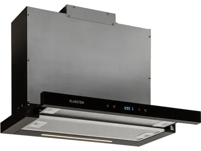 Zdjęcie produktu dla Okap Klarstein Mariana Neo 60, szerokość 60 cm, klasa energetyczna A, wydajność 547 m³/h, tryb pracy: recyrkulacja i odprowadzanie powietrza, wyświetlacz LC, timer, panel dotykowy, oświetlenie LED, okap płaski, okap teleskopowy, okap do zabudowy, front ze szkła, kolor czarny