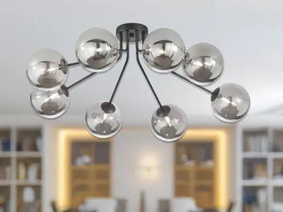 Produktbild von LED Deckenlampe mehrflammig Schwarz Lampenschirm Rauchglas fürs WohnzimmerLampen