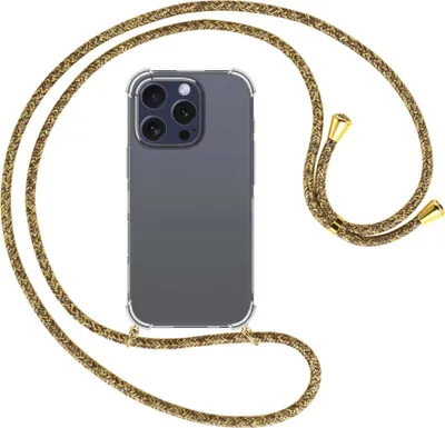 Produktbild von Handykette Backcover-Schutzhülle mit Band (Metall goldfarben) für iPhone 16 Pro - braun+beige