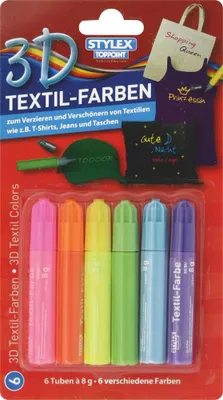 Produktbild von 6 Tuben Textilfarbe mit 3D Effekt