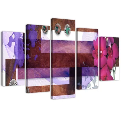 Produktbild von 5-teiliges leinwandbild rosa orchideenarrangement 150x100 cm Feeby lila wandbild bereit zum aufhängen