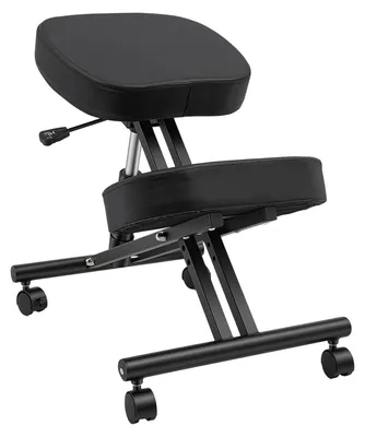 Obrázok produktu pre Ergonomická stolička na kolenách – kancelárska stolička – výškovo nastaviteľná (50–60 cm) – 4 kolieska s brzdami – polstrovanie hrubé 8 cm – maximálna nosnosť 100 kg – čierna