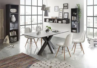 Produktbild von Esszimmertisch Esstisch 180x90 Nachbildung Keramik hellgrau Gestell modern Graphit Modell Zürich
