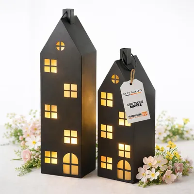 Produktbild von TOPANBIETER 999 Laternen 2er Set aus Metall in Schwarz Dekorative Laternen mit Henkel Perfekt für Indoor Stilvolle Windlichter für Kerzen & LED