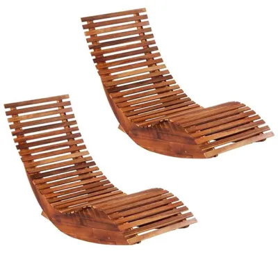 Produktbild von Sonnenliege Akazienholz Schaukelliege Gartenliege Holzliege Liegestuhl Strandliege für Garten Terrasse und Sauna Retro Design 149x60x86 cm 2