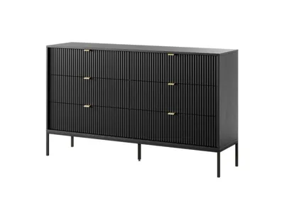 Zdjęcie produktu dla Komoda NOVUM, czarna, z czarną konstrukcją, wymiary: 154 × 91 × 39 cm – Nowoczesna komoda z 6 szufladami