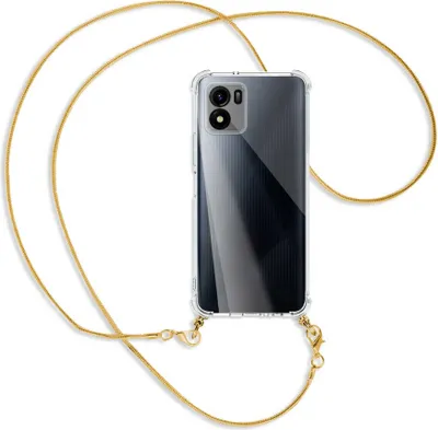 Produktbild von Handykette Backcover-Schutzhülle mit Band (Metall goldfarben) für vivo Y01, vivo Y15s (V2120, 6.51'') - goldfarbene Snake-Kette