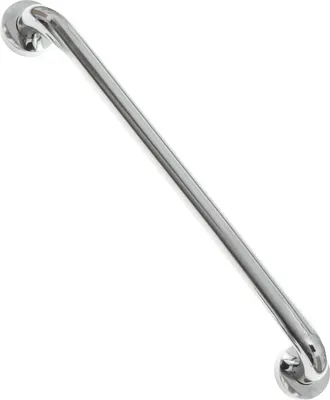 A silver grab bar on a white background.