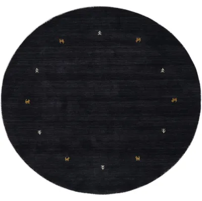 Image de carpetfine Tapis de laine Gabbeh Uni ronde Noir Ø 300 cm | Tapis moderne pour le salon et la chambre à coucher