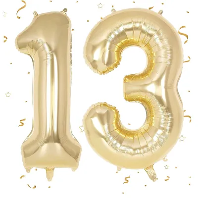 Productafbeelding van Folienballon Cijfer 13 Goud 40 Inch Witgoud voor Verjaardagsdecoratie