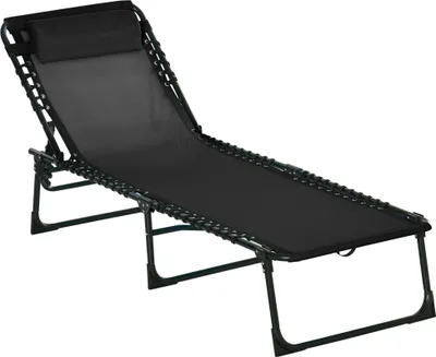 Produktbild von Sonnenliege, klappbar, atmungsaktiver Bezug, Metallrahmen, 197 x 58 x 76 cm, Schwarz