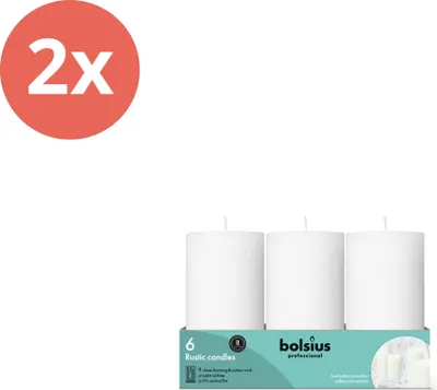 Zdjęcie produktu dla Bolsius - Rustykalne świece filarowe 130/68 - 6 sztuk w opakowaniu - Mętna biel - Value pack - 12 sztuk - 2 opakowania