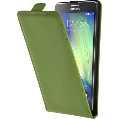 Produktbild von PhoneNatic Kunst-Lederhülle kompatibel mit Samsung Galaxy A7 (A700) - Flip-Case grün + 2 Schutzfolien