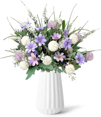 Image de Bouquet de fleurs artificielles, 10 pièces, violettes et blanches, pour la décoration printanière