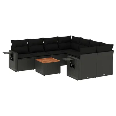 Produktbild von vidaXL 9-tlg. Garten-Sofagarnitur mit Kissen Schwarz Poly Rattan
