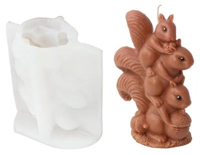 Image de Moule en silicone en forme d'écureuil 3D, idéal pour la fabrication de bougies, de décorations pour gâteaux, de chocolats, de savons, de plâtre, de cire de soja ou de résine époxy, pour les travaux manuels