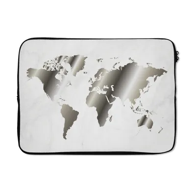 Produktbild von MuchoWow® Laptop Hülle 13 Zoll Weltkarte - Schwarz und weiß - Marmor Laptoptasche - Laptophülle - Sleeve - Rundumschutz