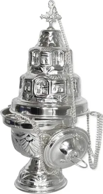 Produktbild von Weihrauchfass 'Jerusalem' Messing Versilbert Kette 30cm Innenschale Ø 10cm 2171