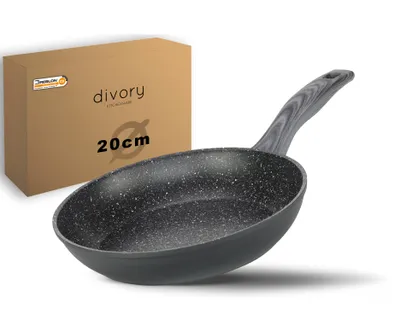 Produktbild von DIVORY Bratpfanne 20 cm Induktion – Antihaftbeschichichtet, kleine Universalpfanne für alle Herdarten - Spülmaschinen geeignet - (Graues Holz, 20cm)
